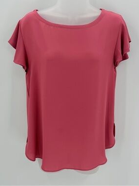 LOFT Blouse Womens S Pink Flutter Sleeve Polyester Scoop Hem Casual -FLAWS